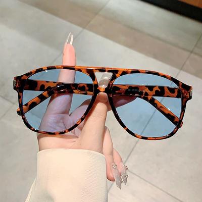 Retro Quadratische Sonnenbrille Frauen Männer Neue Trends Doppelstrahl Leopard Große Sonnenbrille Weibliche Übergroße Brillenschirme UV400