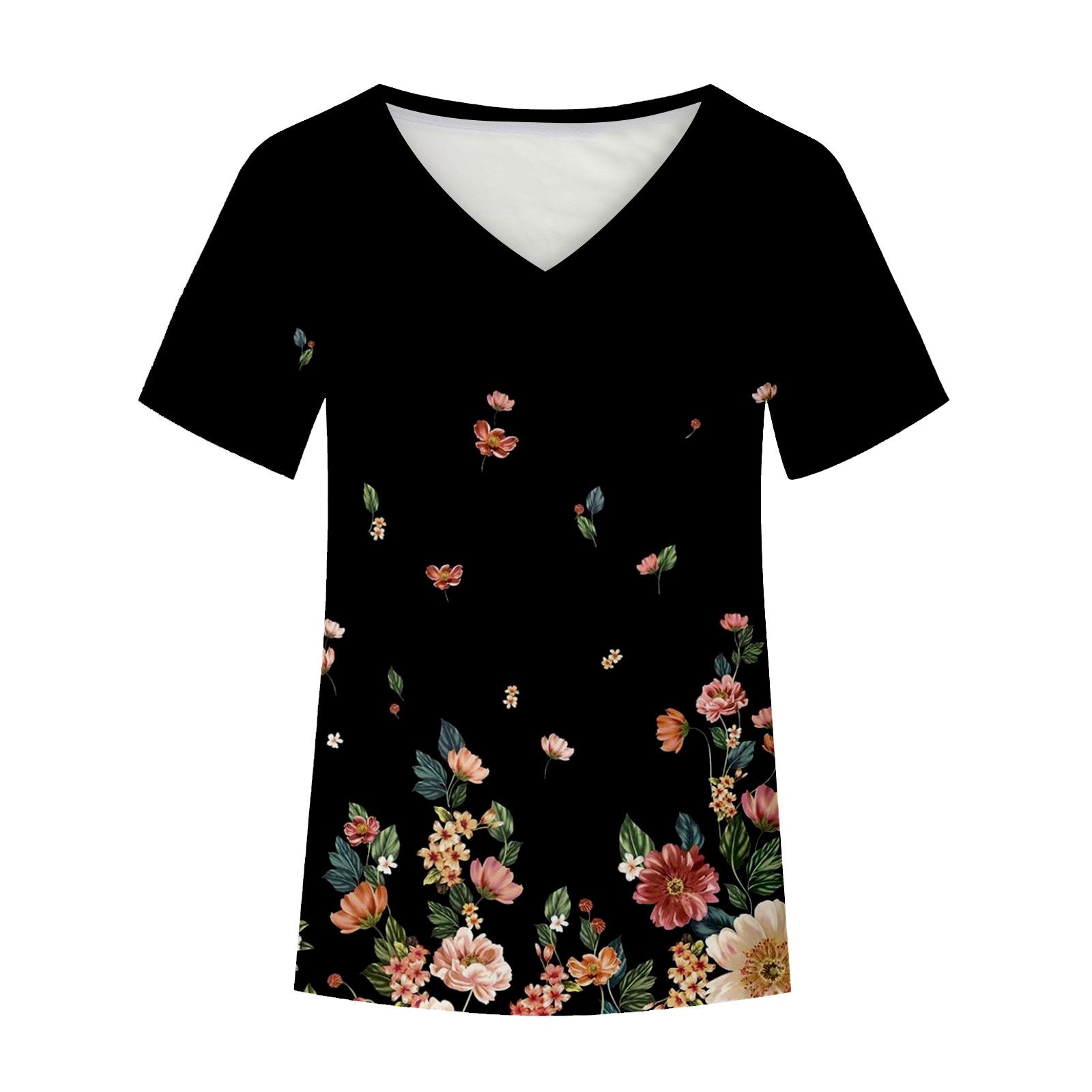 

Футболка с принтом Floral Sparkle Theme Series 3D, женская футболка с короткими рукавами и V-образным вырезом с принтом 3D XXL