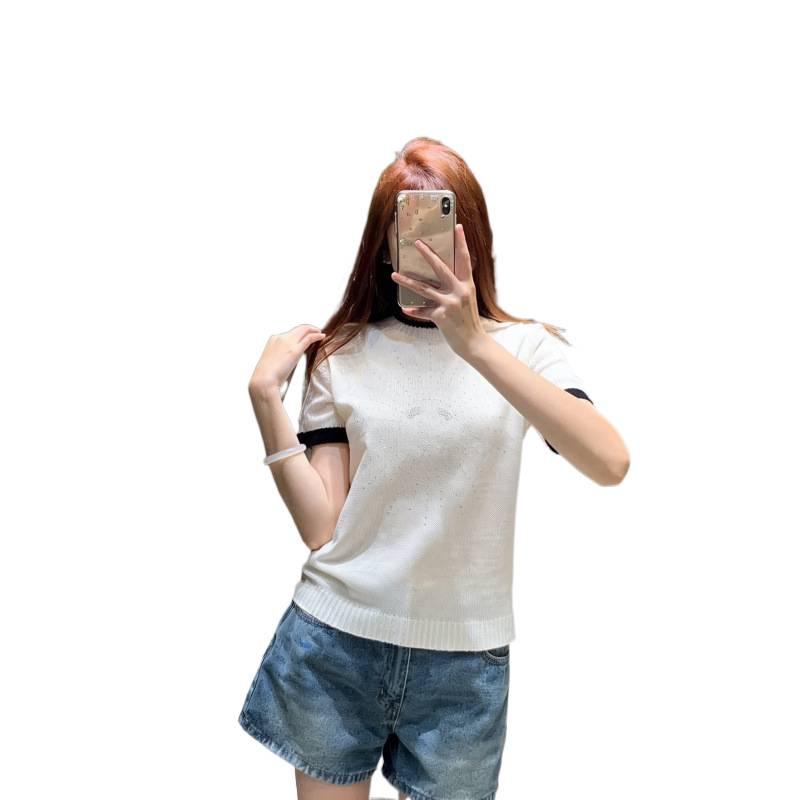 European Style Rhinestone Round Neck Knit Short Sleeve Casual Top - Summer 2026