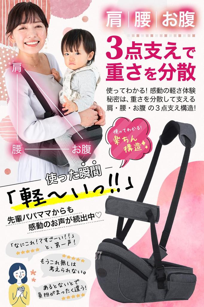 Coperta by Childcare Hip Seat Baby Carrier Model with Safety Belt and Japanese Coperta Baby Carrier for Newborns [Recommended Workers] [Improved