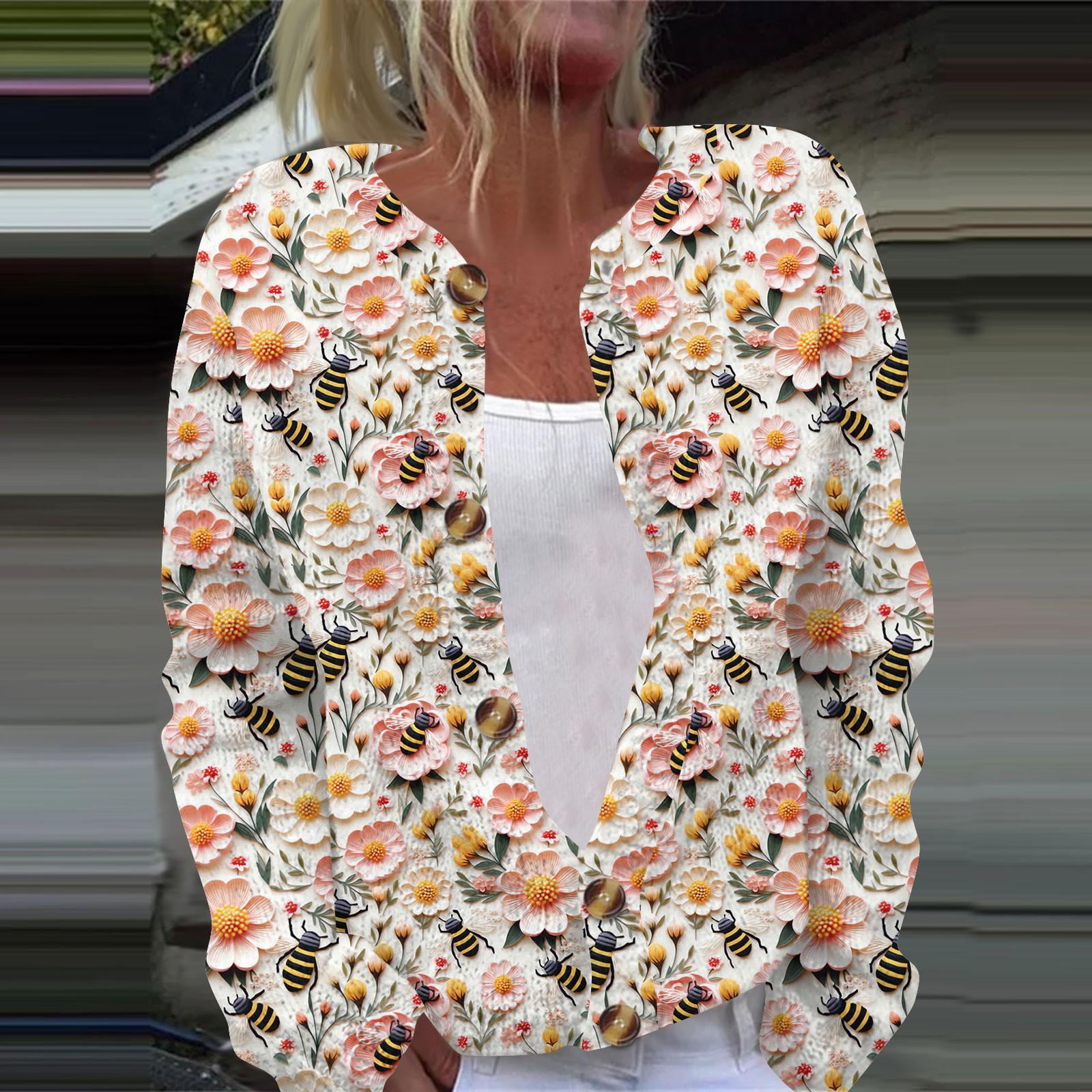 

Женская повседневная мода ретро цветочный принт длинный рукав кардиган куртка на пуговицах XXXXL