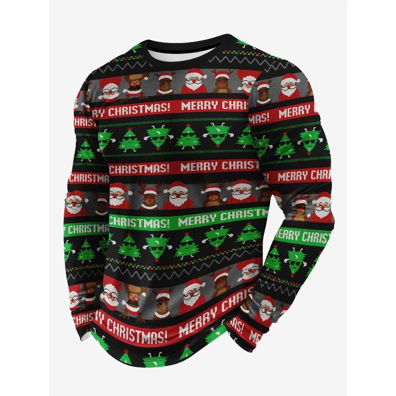 Christmas Elements Santa Claus 3D Printing Men's Spring Autumn Tops T-shirts Fashion Versatile Loose Breathable Long Sleeve O-neck T-shirt Casual