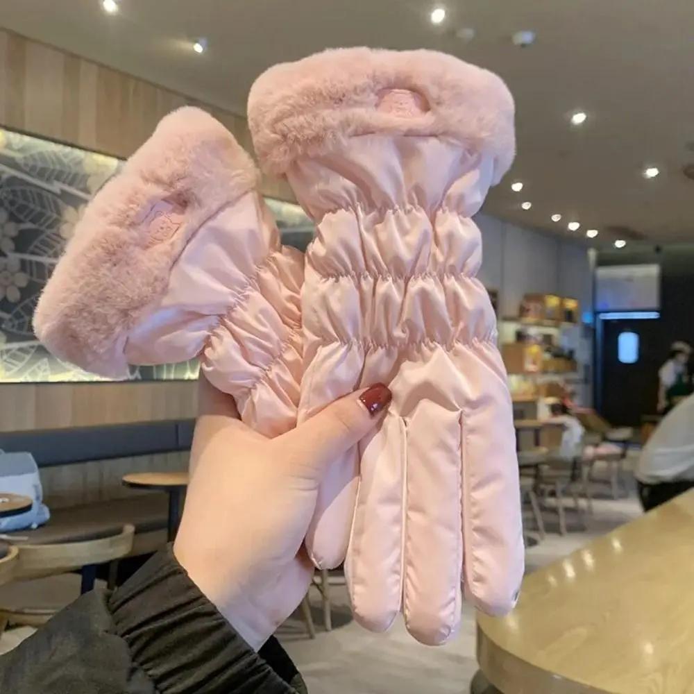 

Ski Gloves Women Winter Fleece Thickened Warm Plush Cotton Waterproof Touch-Screen Gloves For Outdoor Riding Mountaineering