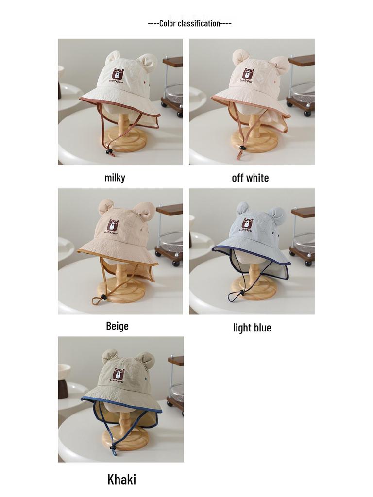 Kids' Summer Wide Brim Bucket Hat - Little Bear Design, Breathable, Quick-Dry Sun Protection for Boys & Girls