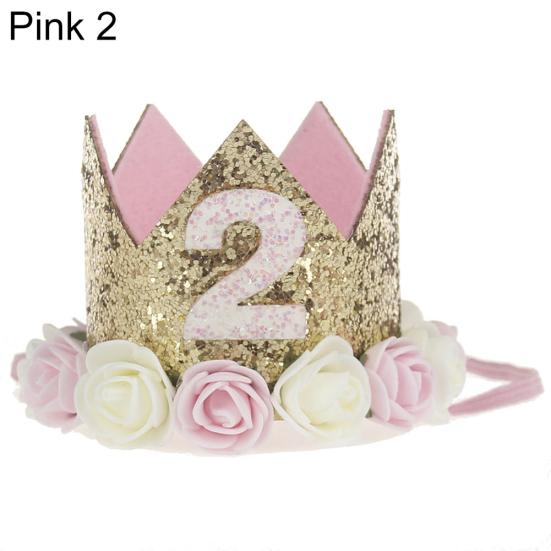 Baby Girl Crown Letter Shiny Sequins Flower Headwear Birthday Festival Headband