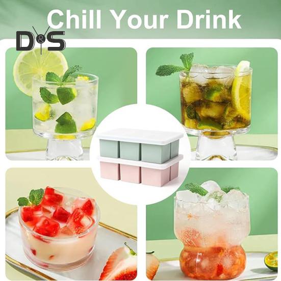 Large Square Ice Cube Tray with Lid Stackable Space Saving Ice Maker Easy Release Whiskey Cocktail Ice Cube Molds for Freezer Herbs