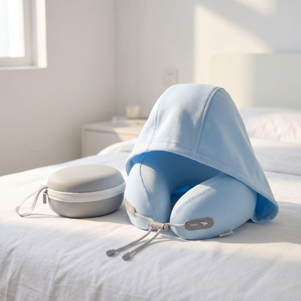 Ice Silk Hooded Neck Pillow Soft U-Shaped Pillow 360° Full Support Travel  Pillow  Airplane