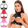 Dámská podprsenka s otevřeným košíčkem s kosticemi Crop Top Vesta bez zad s mokrým vzhledem Lakovaná košilka Topy Klubové oblečení