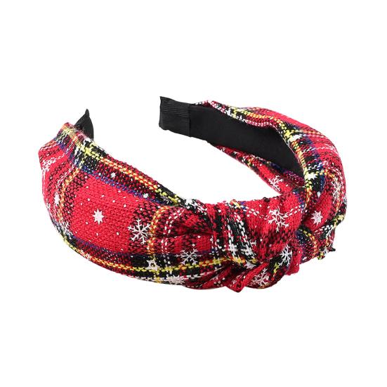 Fashion Women Plaid Knot Snowflake Print Elastic Hairband Christmas Hair Hoop