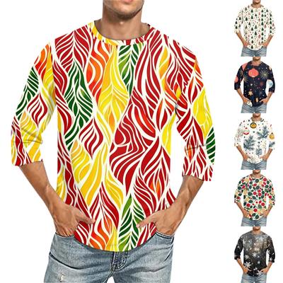 Men's Christmas Print Round Neck Three Quarter Sleeve Top T-shirt