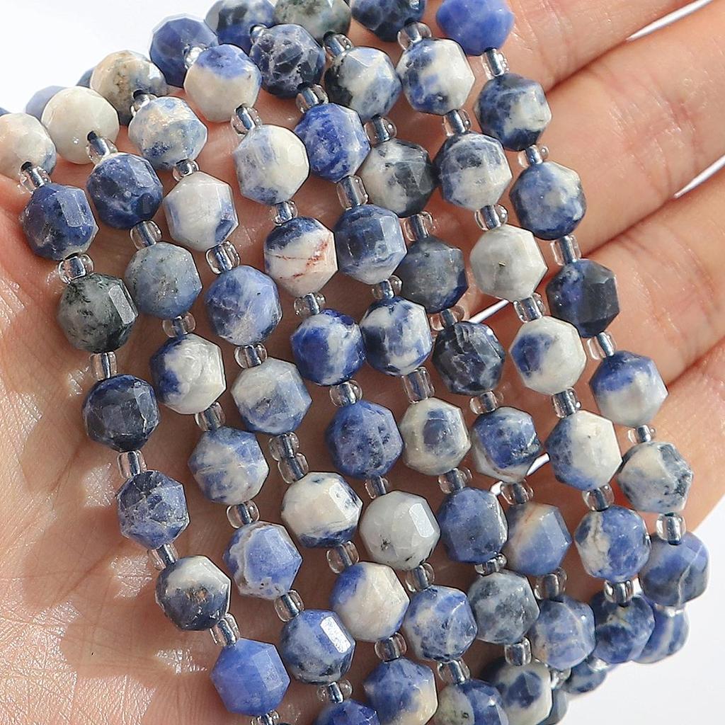 Faceted Natural Stone Spacer Beads, 8/10mm 15” Strand Loose Beads for DIY Jewelry