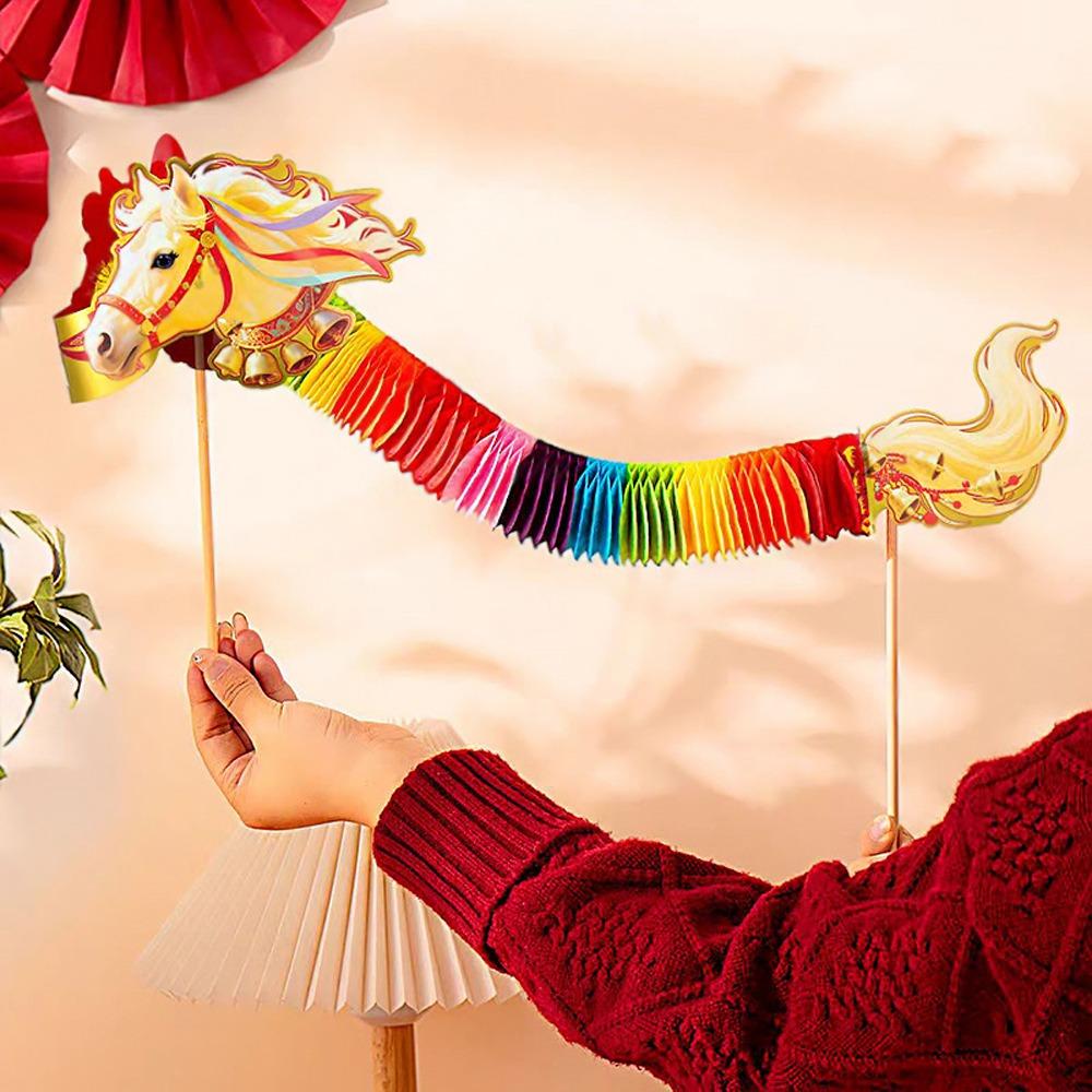 Cartoon Chinese Paper Dance Horse 2026 Horse Year 3 D Dragon Horse Craft Handmade Handheld Horse Ornaments Lunar New Year Gift
