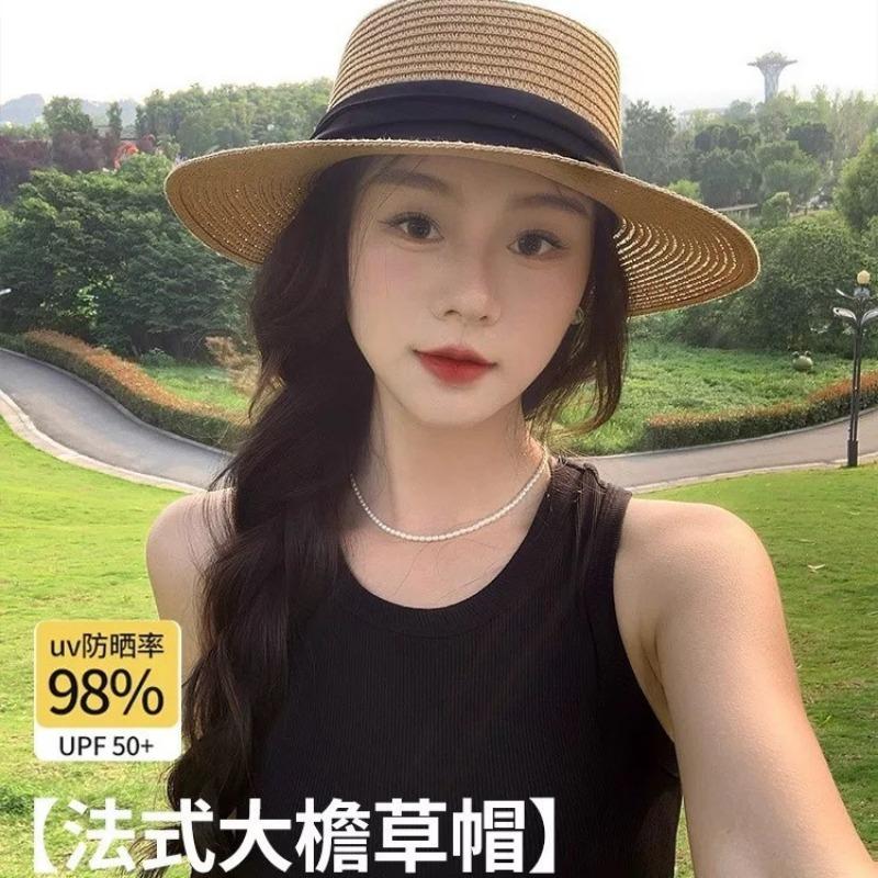 Produced straw hat women's flat top seaside beach top hat sunscreen hat travel photo women's summer sun hat