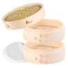 [Supervised by a Culinary Researcher] Handmade Bamboo Steamer Set: 2 Steamers + 1 Lid. Includes 100 Steaming Sheets (2 Steamers + 1 Lid, Approx. 24cm