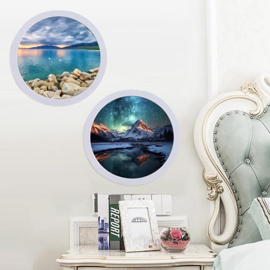 Wall Mount Round Photo Frame Rustic Wooden Picture Art Painting Display Frame Indoor Home Office Bedroom Wall Hanging Decoration