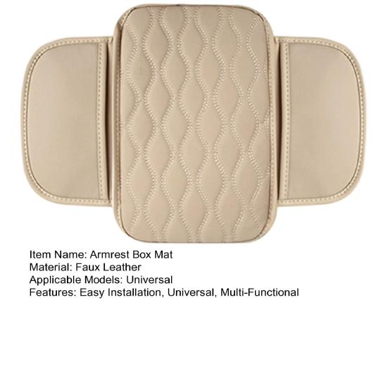 Car Armrest Cushion Center Console Protector Pad with Storage Pocket Faux Leather Heightening Armrest Pillow for Most Cars