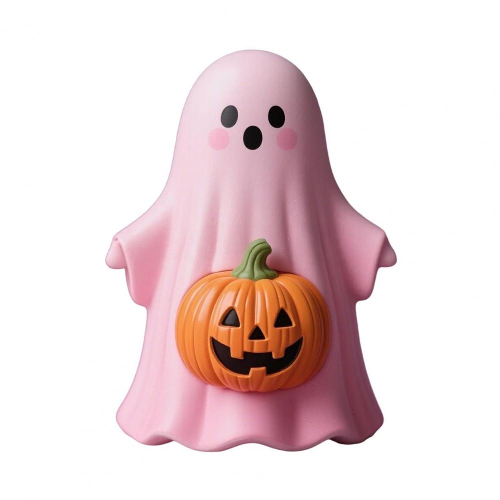 Halloween Ghost Ornament Mini Ghost Statue Pink Halloween Ghost Figurine Set with Pumpkin Decoration Resin Tabletop Decoration