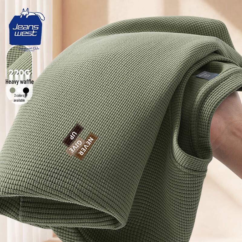 JEANSWEST CLUB Men s Waffle Knit Long-Sleeve Round Neck T-Shirt 3XL