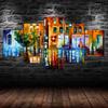 Abstract Rainy Street Night Scenery Painting 5 Piece Five Panel Canvas Print Modern Wall Art Poster Home Decor Gift For Him For Her