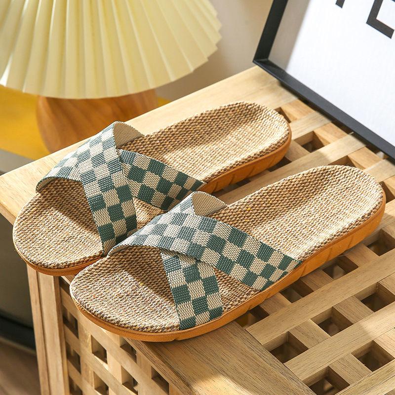 Summer linen slippers men's home indoor deodorant silent home non-slip four seasons cotton and linen slippers men's summer