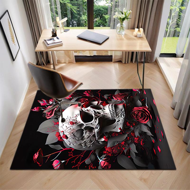 Tappeto Tappetino Stampato con Motivo Teschio Dark Gothic per Soggiorno Camera da Letto Casa Decorazione Divano, Tappetino Antiscivolo