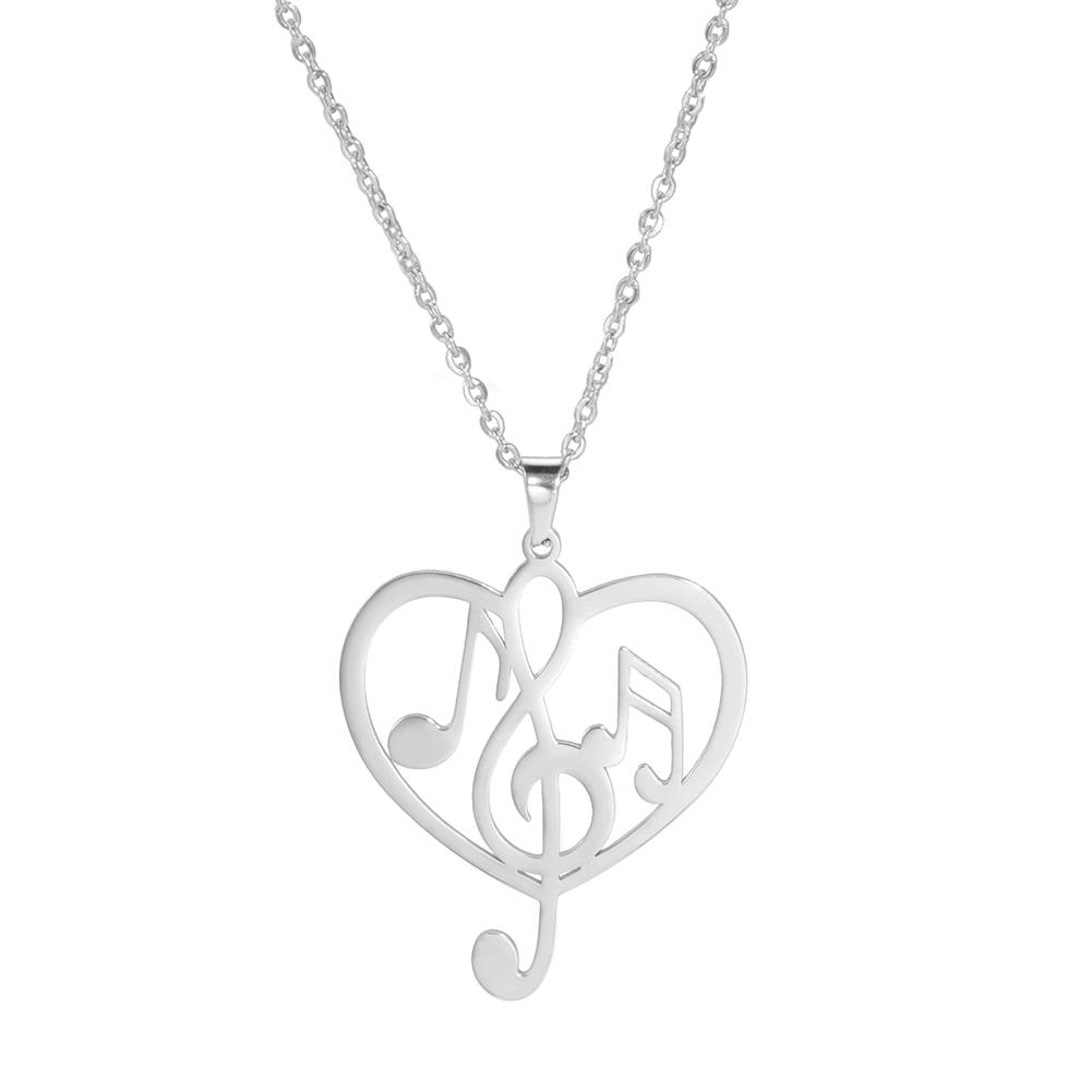 Music Notes Necklace High and Low Tone Heart Pendant Necklace - Stainless Steel Simple Elegant Charm Jewelry Teacher Gift 2025