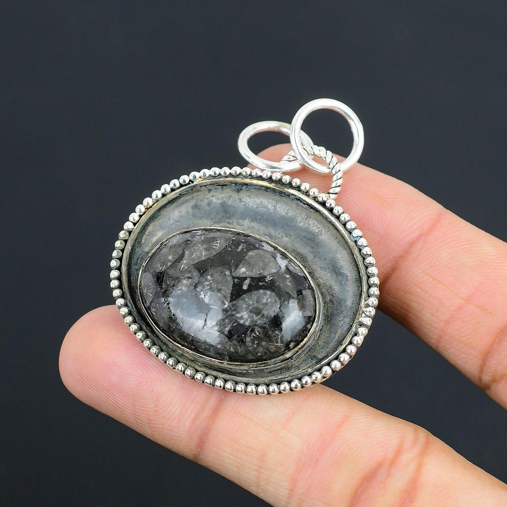 Daughters Day Sale Natural Black Fossil Coral Sterling Silver Pendant Jewelry