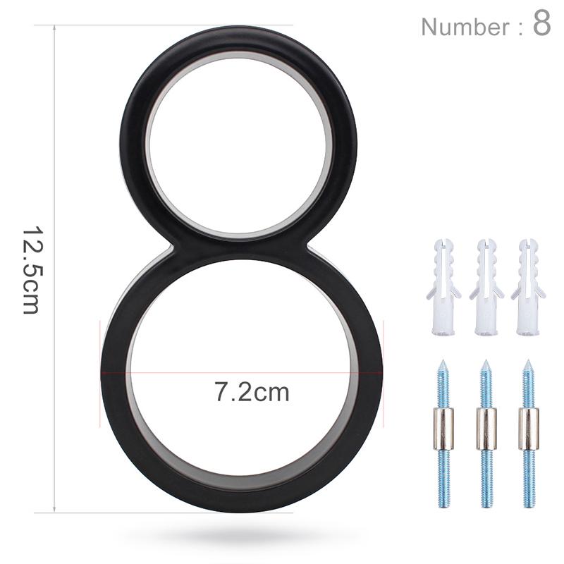 Număr de casă plutitor de 125 mm, alfabet de ușă cu litere moderne, 5 inchi, în aer liber, numere negre 3D, plăci cu numere de ușă pentru adresă pentru perete