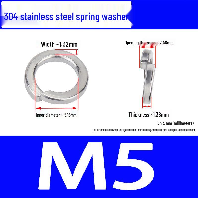 304 Stainless Steel Open Type Elastic Spring Washer, Spacer for M2, M3, M4, M6, M8, M14, M20, M24