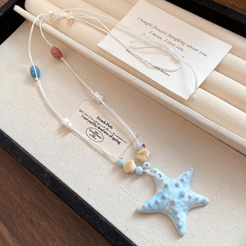 Dopamine Bead Starfish Shell Necklace Bohemian Summer Clavicle Chain Starfish Choker Vacation