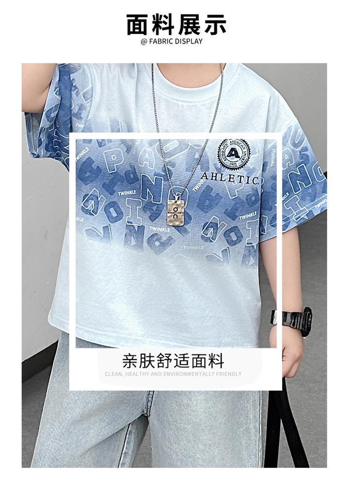 Boys' Loose Short Sleeved Summer Outfit Children's Set 2026 New Style Baby Korean Style Handsome Ripped Jeans Two-piece Set