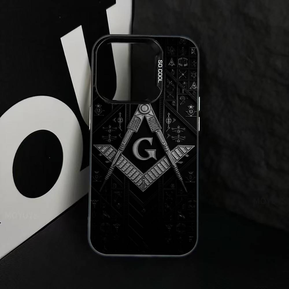 

F-Freemasonry S-Symbol Phone Case For iPhone 17,16,15,14,13,12,11 Plus,Pro Max,XS,Colored Silver Plated Inside Cover iPhone17