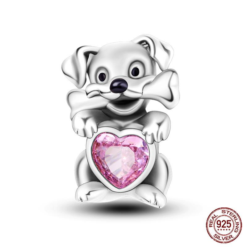 Real Copper Pink Rabbit Cat Dog Animal Charms Beads Fit Qikaola Original Bracelets Diy Birthday Jewelry Making