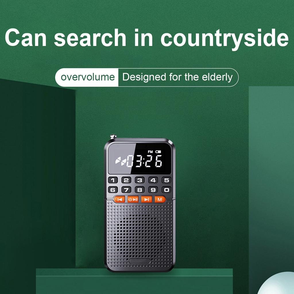 Portable Mini FM Radio 5.0 Rechargeable LED Display for Seniors with Flashlight and Clock