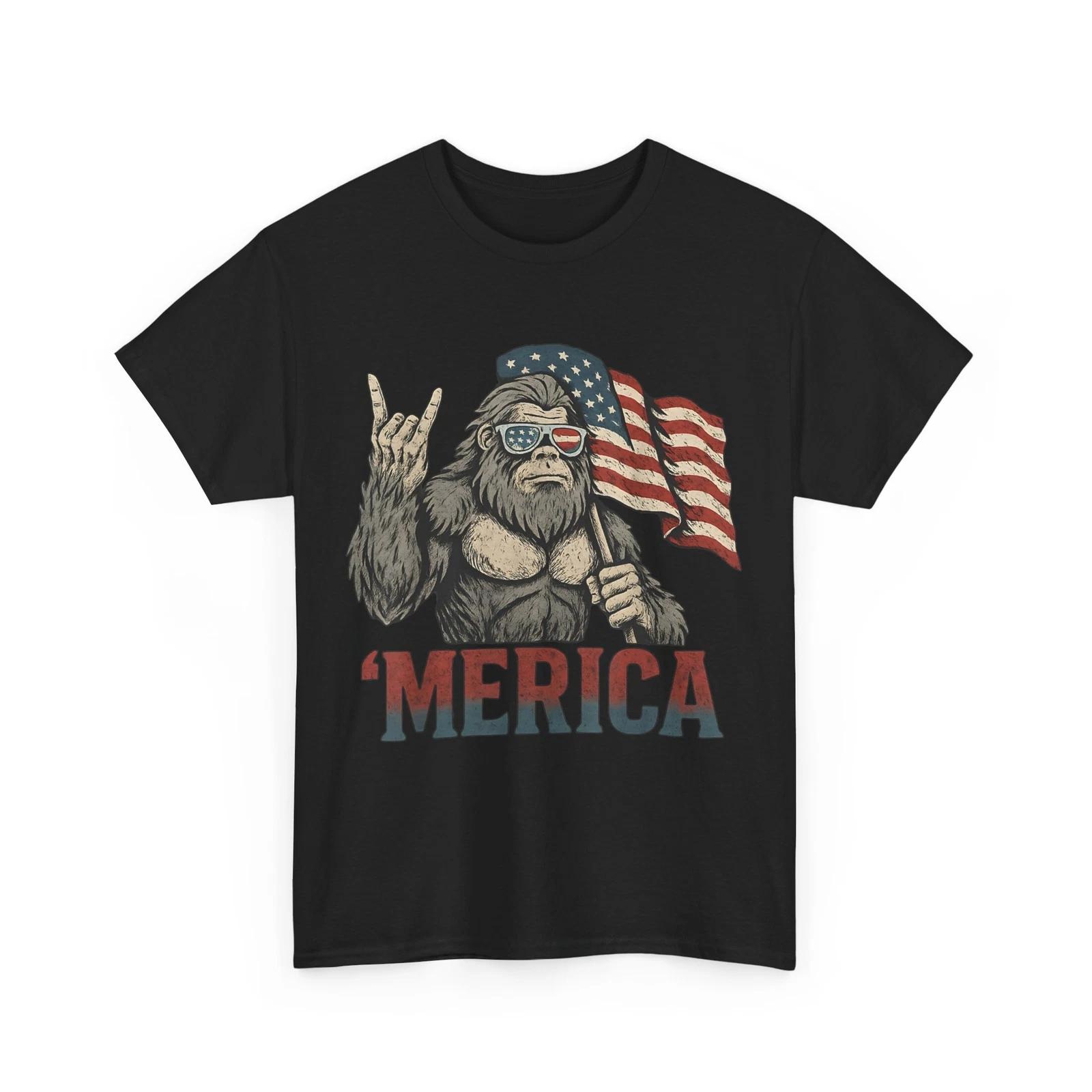 Bigfoot Fourth of July T shirt, 4th of July Merica Women Men Patriotic Shirt 2XL