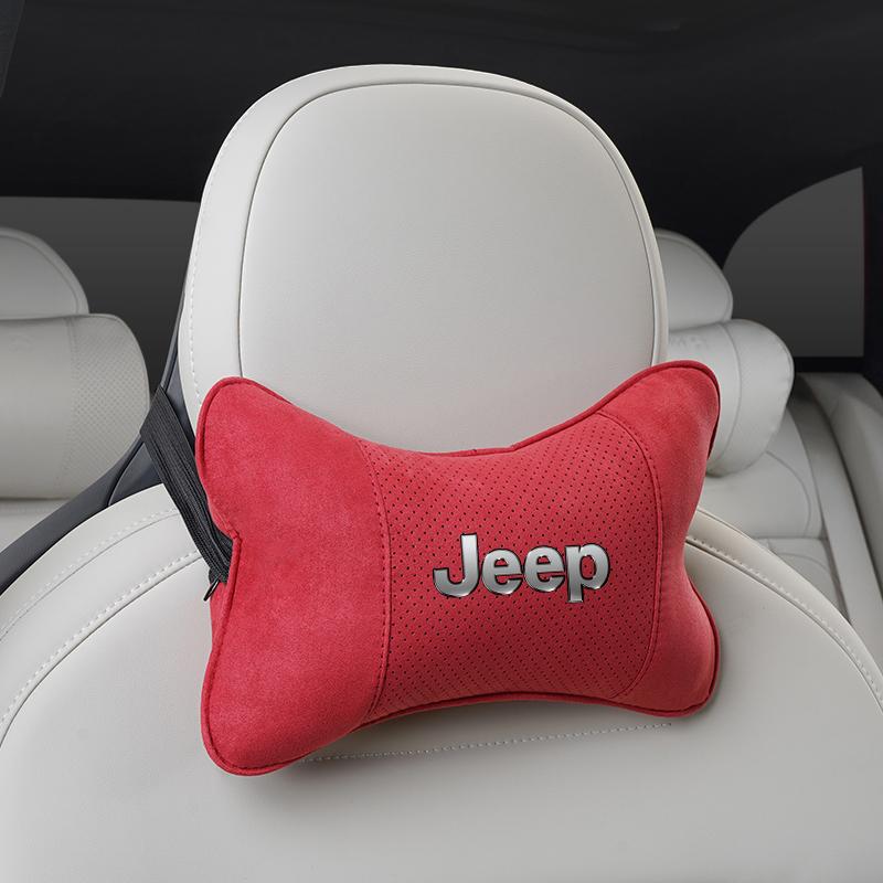 Car Breathable Neck Pillow Suede Headrest Accessories For Jeep Grand Cherokee Wrangler JK Gladiator Compass Renegade Patriot AKQ1
