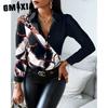 GMXIA Women's Fashion Casual Solid Color Print Long Sleeve POLO Neck Blouses & Shirts