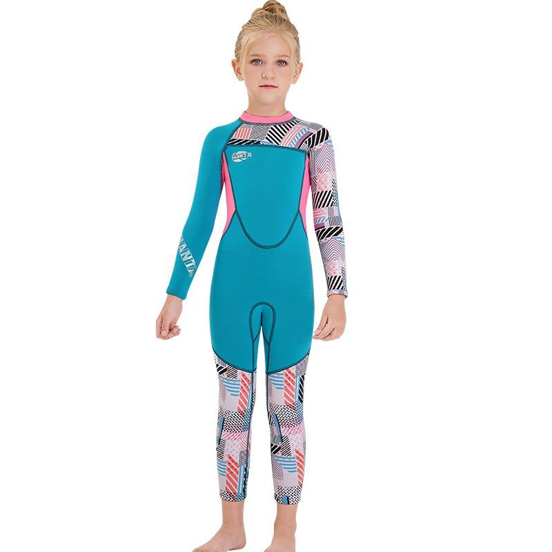 Kids 2.5mm Neoprene Wetsuit Girls Long Sleeve Full Body Warm Swimming Diving Snorkeling Surfing Jellyfish Protection