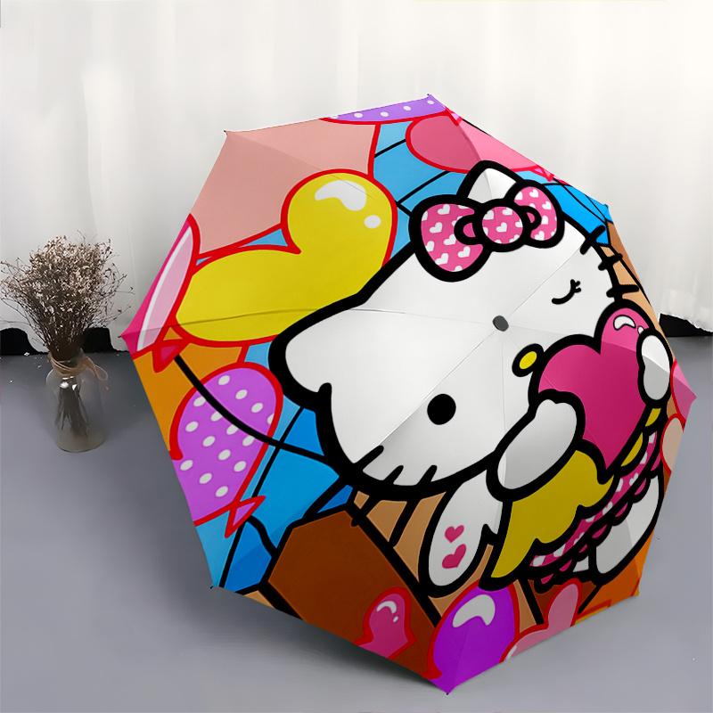 1pc Hello Kitty,Hearts Automatic Umbrella-Foldable, Durable 8-Bone Design, Compact and Stylish, Great for Camping, Halloween, Christmas, Mot