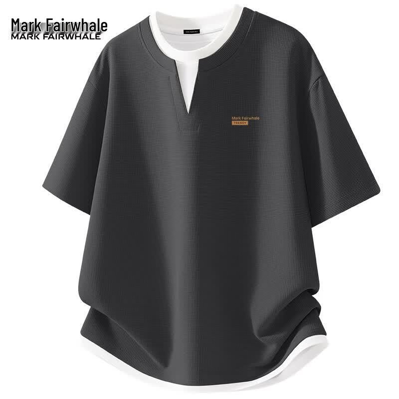 

Mark Fairwhale Men s Waffle V-Neck Faux Two-Piece T-Shirt 3XL