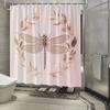 1pc Golden Dragonfly Shower Curtain - Digital Artwork with Intricate Wings, Laurel Wreaths, Soft Pink Gradient