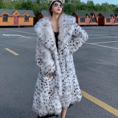 Women's Winter Imitation Fox Fur Young Leopard-print Fur Coat Long Knee-length Mink Coat