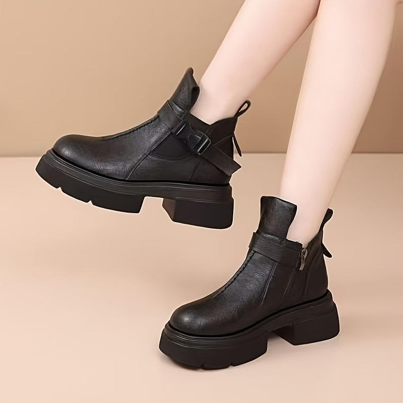 New Retro Boots For Women Autumn Winter Women'S Shoes Leather Casual Flat Ankle Boots Female Platform Short Boots