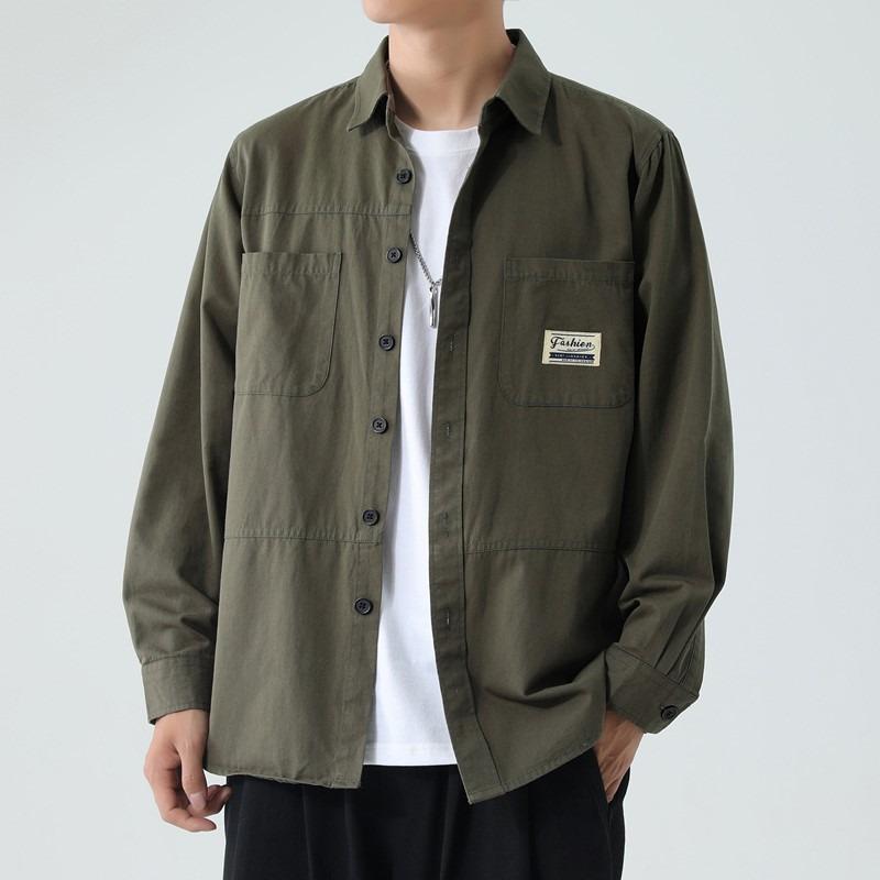 Autumn and Winter Pure Cotton Men's Work Clothes Long-sleeved Shirt Casual Loose Version Ironing Shirt Jacket