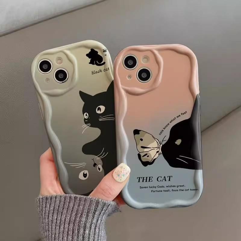 Cute Mobile Phone Case Black Cat for Cream for Apple16pro/ for IPhone15Promax Cat for Creative17