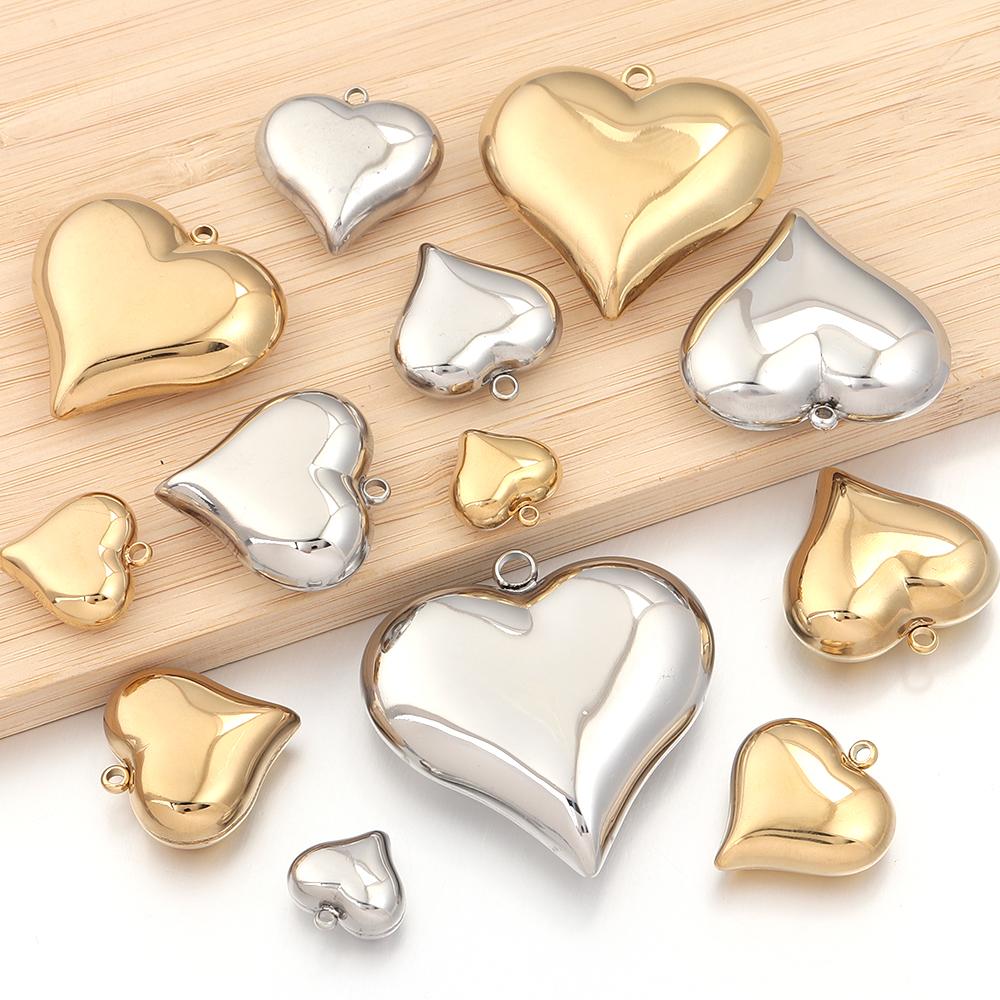 1Pc 15-45mm Stainless Steel Heart Charms for DIY Earrings Necklace Bracelet Pendant Jewelry Making Findings Accessories