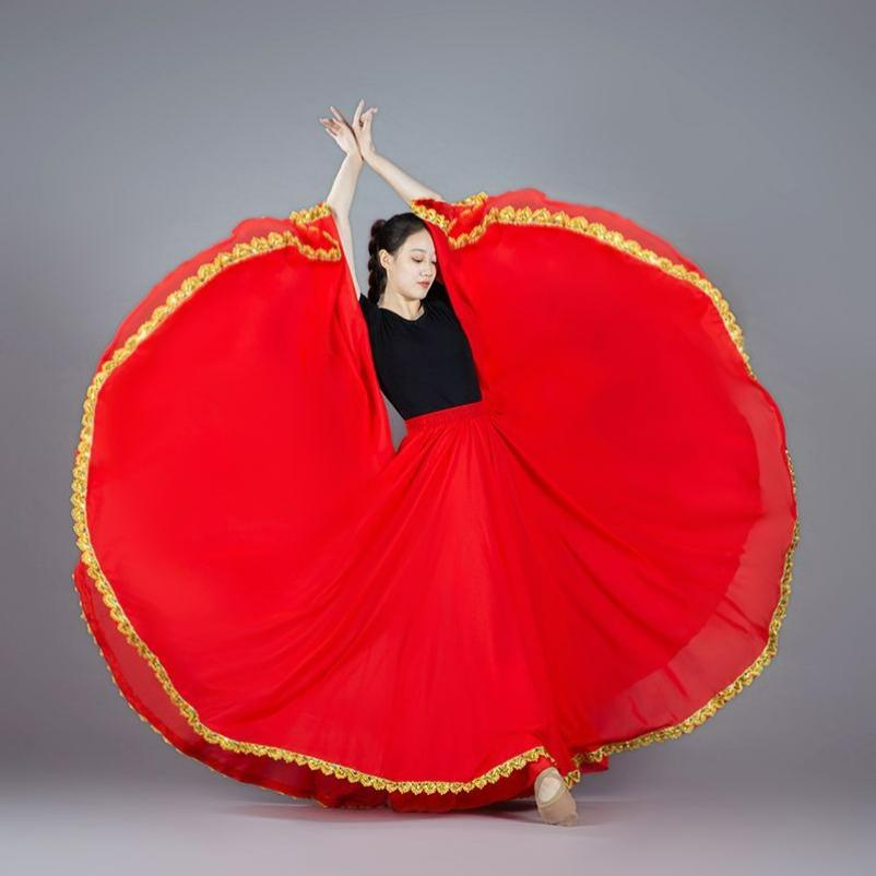 720-degree Large Swing Skirt, Double-layer Phnom Penh Chiffon Skirt, Xinjiang Dance Costume, A-line Skirt, Folk Dance Skirt