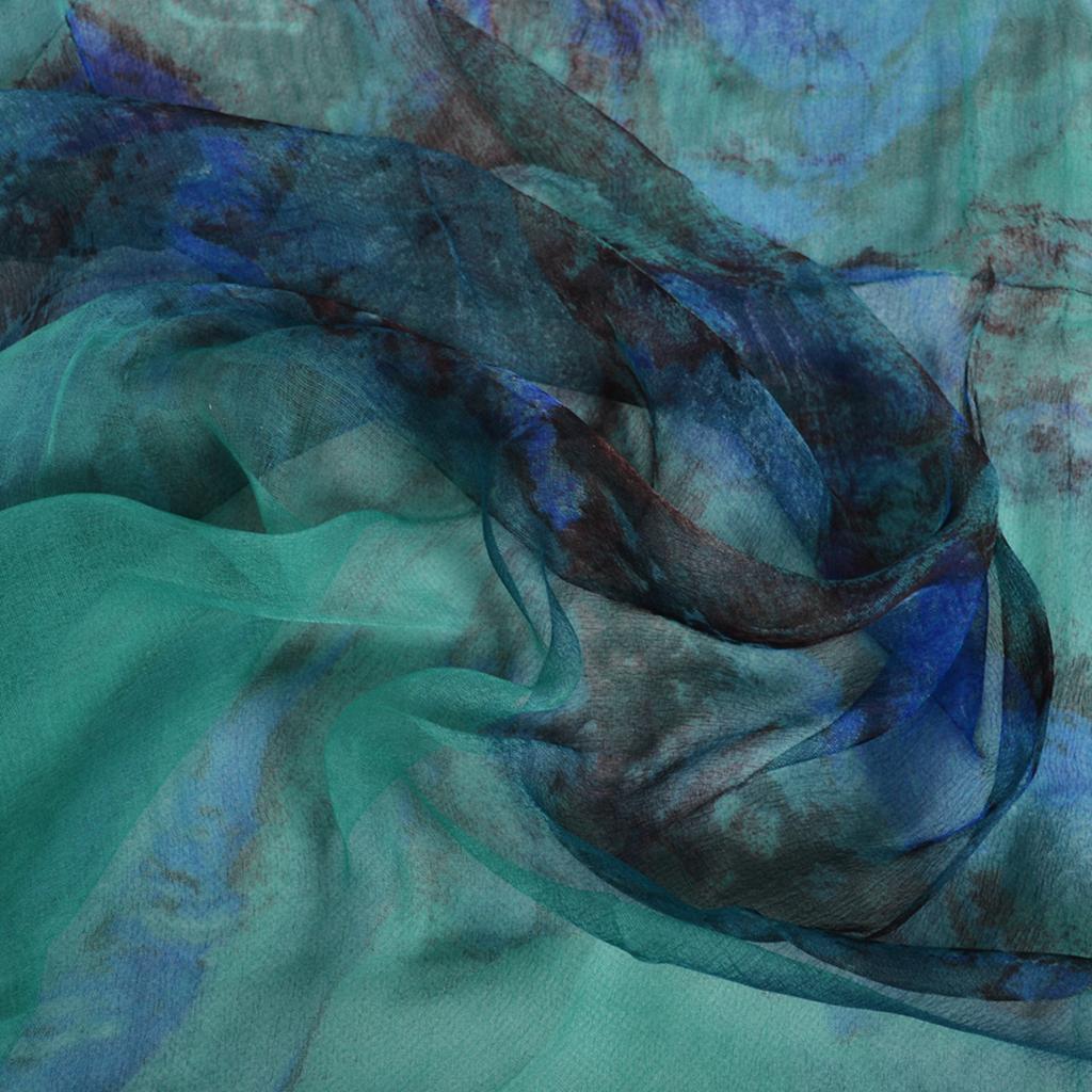 [BYSIFA] Emerald Green Women Long 100% Silk Scarf Printed Chinese Style Water Ink Painting Brand Oblong Silk Shawl Scarves 170cm