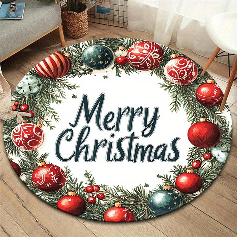 

1pc Soft, Absorbent & Non-Slip Wish You A Merry Christmas Round Rug, Perfect for Entryway, Living Room, Bedroom Decor, Machine Washable Flan 80cm by 80cm