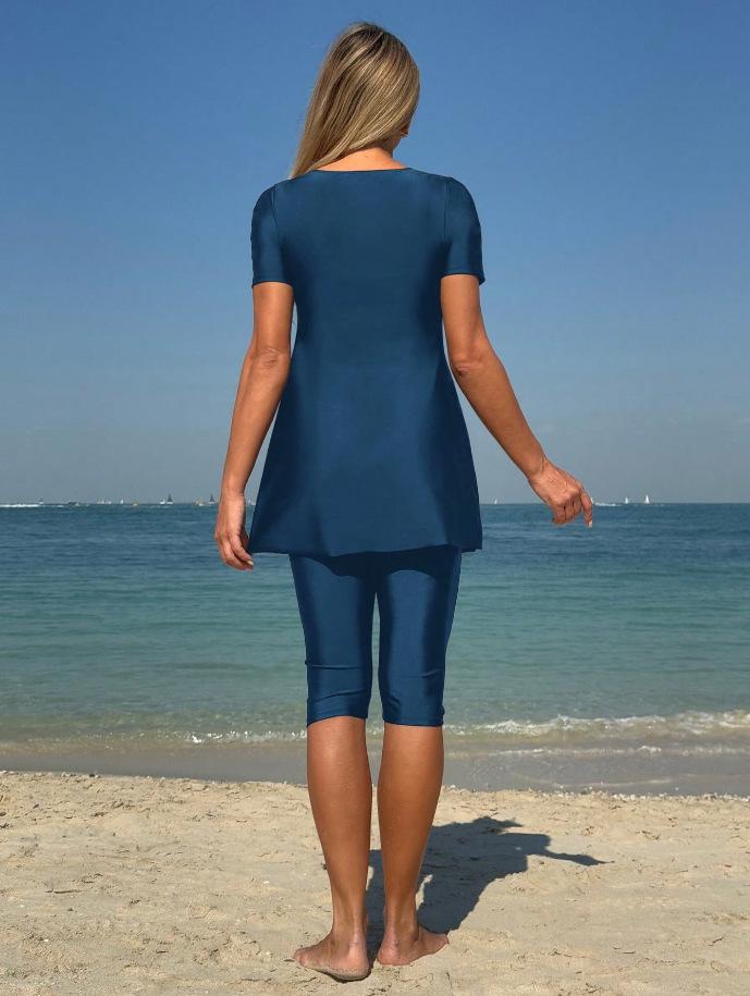 2026 Women's Short Sleeve Knee-Length Split Tankini Swimsuit